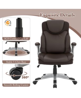 Ergonomic Office PU Leather Executive Chair with Flip-up Armrests and Rocking Function