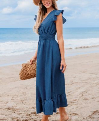 Women's Country Charm Blue Midi Beach Dress