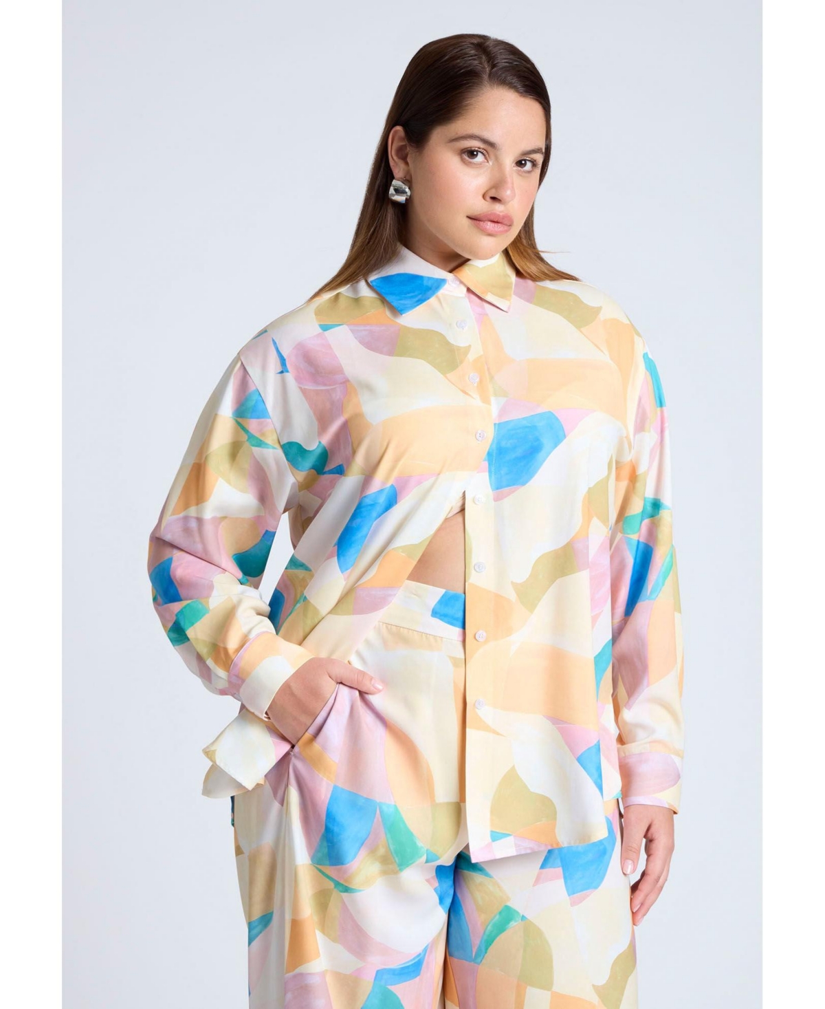 Plus Size Button Down Top - Day dream geo