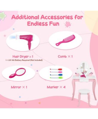 Pretend Kids Vanity Set with 360° Rotatable Mirror and Play Accessories
