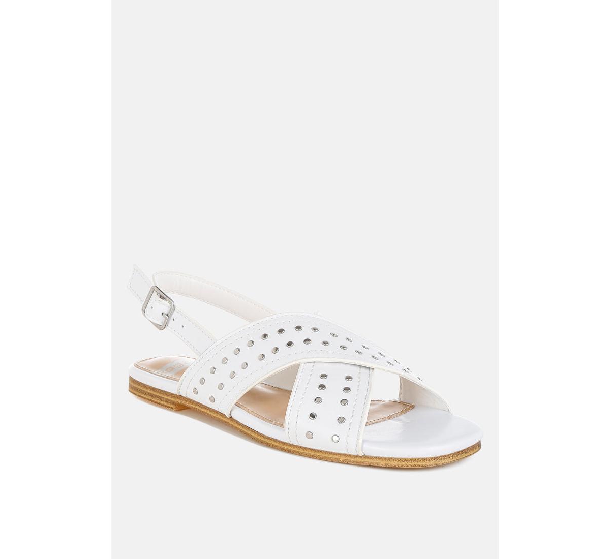 Calluna Stud Embellished Buckled Flats - White