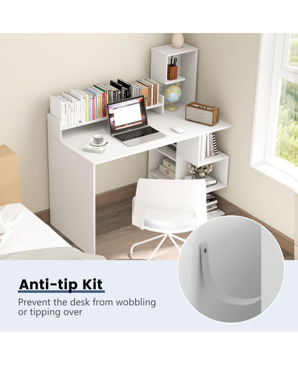 Modern Computer Desk with Storage Bookshelf and Hutch for Home Office