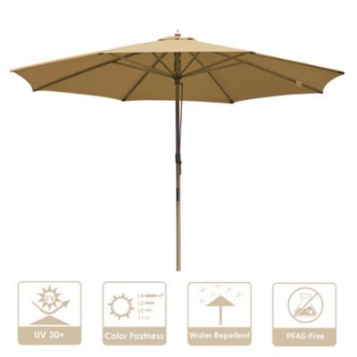 13FT Large Outdoor Patio Umbrella UV30+ Wood 8 Rib Pole for Table Beach Yard Garden Wedding Deck Cafe Pool Tan