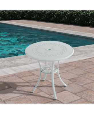 25 Inches Outdoor Bistro Table with Umbrella Hole Cast Aluminium Patio Dining Table Outdoor Round Bistro Table, Bronze