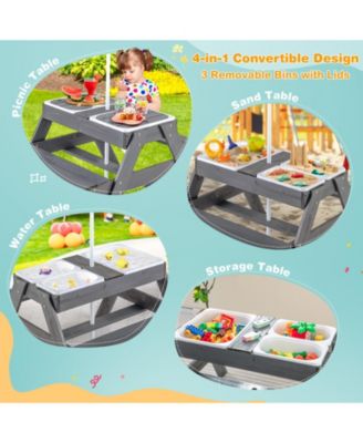 Kids Picnic Table Set with 3 Removable Bins