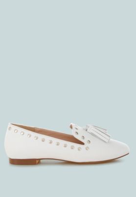 Rag and Co Womens Philoha Studs and Tassels Detail Flat Loafers