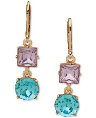 KARL LAGERFELD PARIS - Gold-Tone Mixed Cut Multicolor Stone Drop Earrings