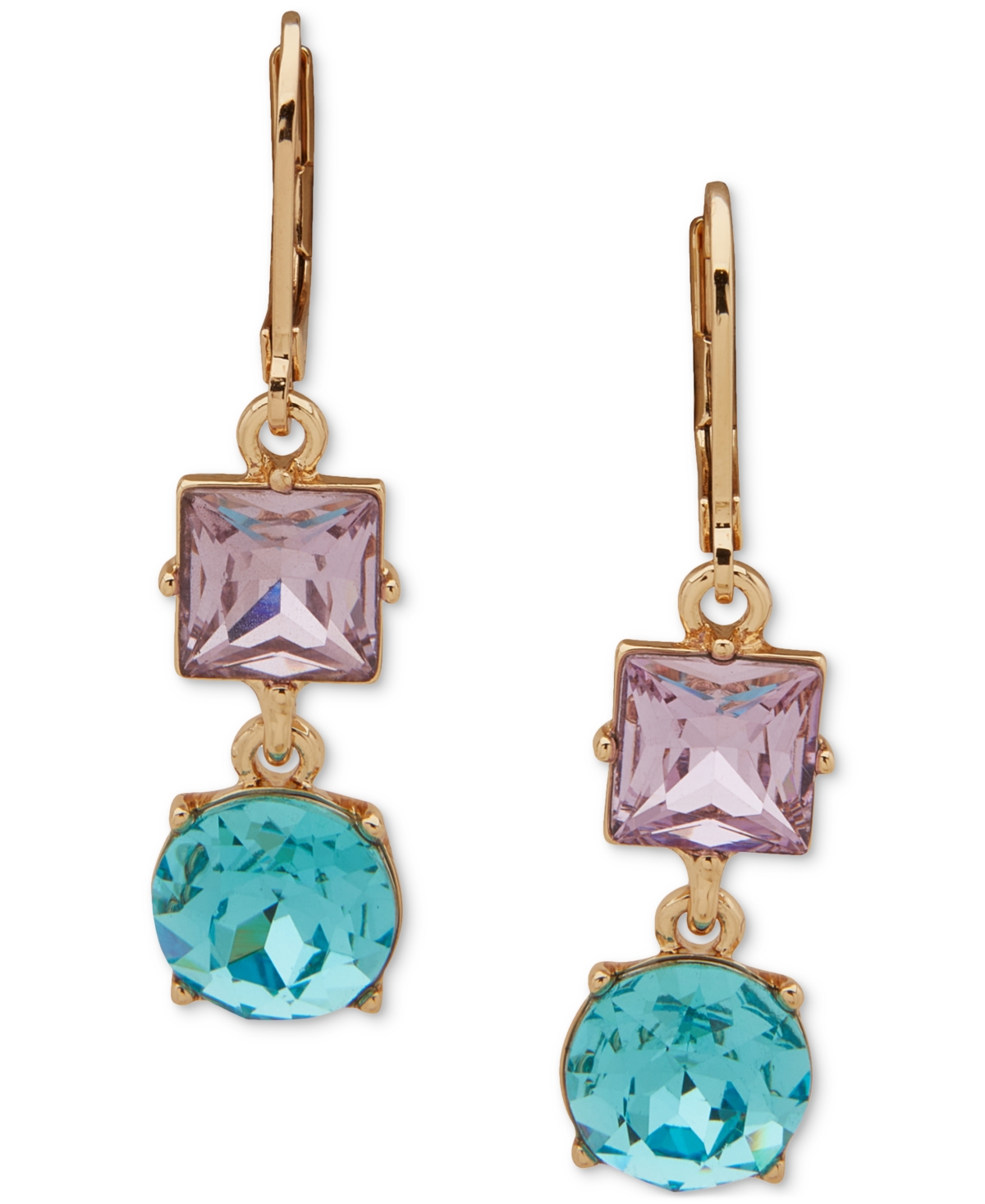 Gold-Tone Mixed Cut Multicolor Stone Drop Earrings - Multi