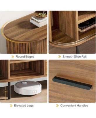 70" Walnut Wood TV Stand Fluted Tambour Doors Drawers & Adjustable Shelves Mid-Century Entertainment Console