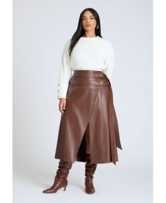 Women's Double Belt Wrap Faux Leather Skirt