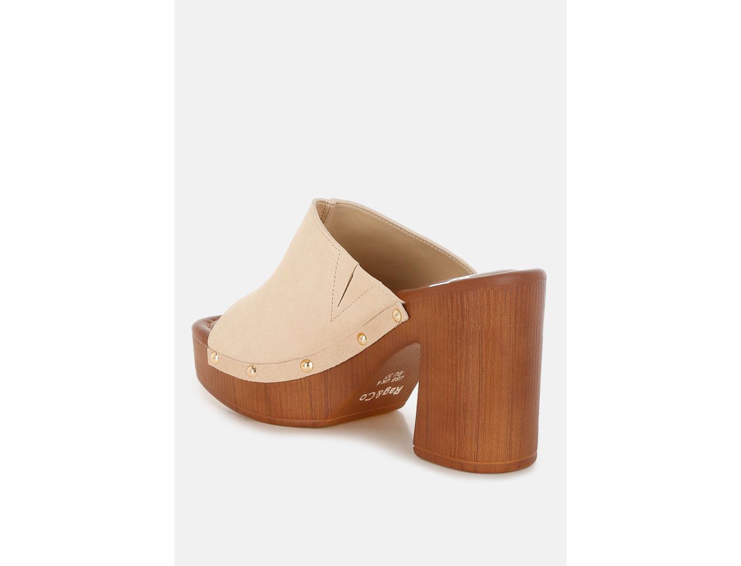 Женские сабо Rag & Co Masaki Soft Suede Leather Wooden, цвет: Бежевый — фото 3