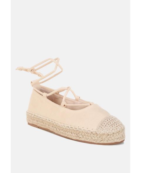 Женские сандалии London Rag Alaya Woven Toe Lace-Up Espadrilles, цвет: Бежевый