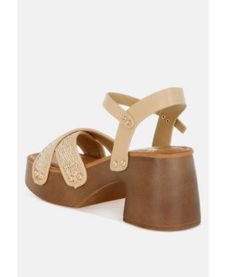 Qasa Studded Raffia Clog Sandals