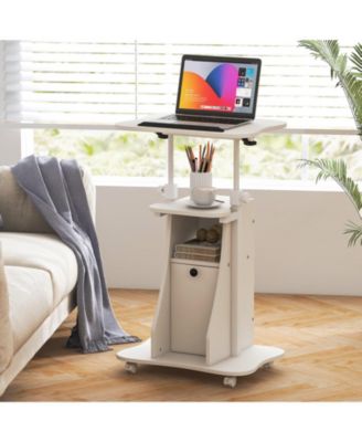 Adjustable Mobile Standing Desk Cart with Tilt Desktop and Cabinet