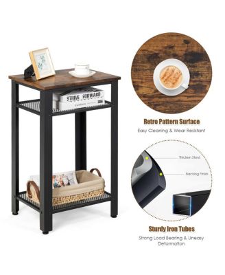 3-Tier Industrial End Table with Metal Mesh Storage Shelves