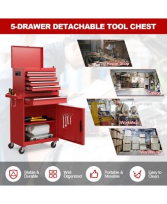 2-in-1 Rolling Tool Chest with 5 Sliding Lockable Drawers