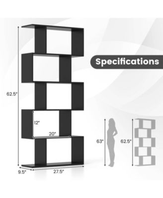 5-Tier Bookshelf with Anti-Toppling Device for Living Room Home Office