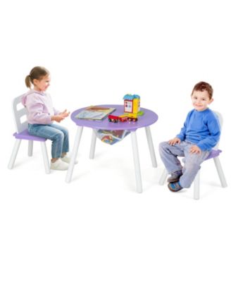 Wood Activity Kids Table and Chair Set with Center Mesh Storage