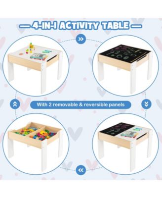 4-in-1 Wooden Activity Kids Table and Chairs with Storage and Detachable Blackboard