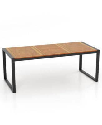 9 Pieces Patio Rattan Dining Set with Acacia Wood Table for Backyard Garden-L-shaped Handrail