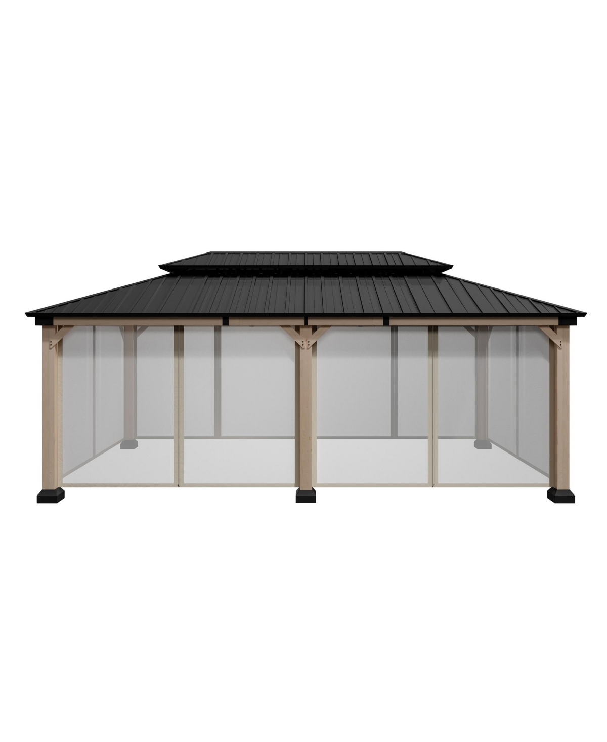 20 ft. x 12 ft Outdoor Fir Solid Wood Frame Patio Gazebo Canopy Tent Shelter with Galvanized Steel Hardtop Pavilion - Black