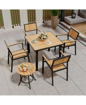 6-Piece Aluminum Outdoor Patio Dining Set with Square Table, Small Side Table and 4-Stackable Chairs