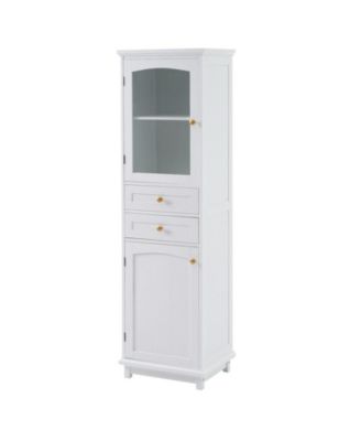 63" MDF Tall Bathroom Storage Cabinet with Glass Doors, Drawers and Adjustable Shelves