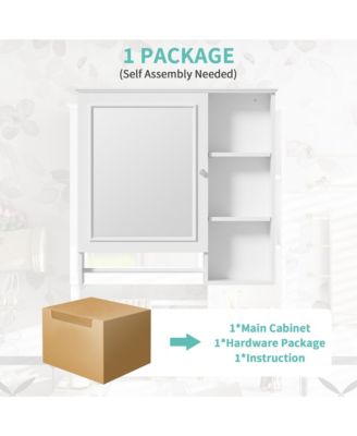 Wall Mounted Bathroom Storage Cabinet, Medicine Cabinets with large mirror door, adjustable shelves and three open storage levels(Not Include Bathroom Vanity )