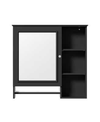 Wall Mounted Bathroom Storage Cabinet, Medicine Cabinets with large mirror door, adjustable shelves and three open storage levels