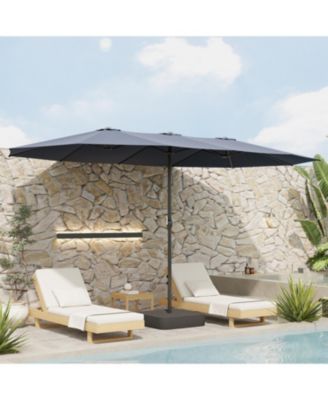 15 ft. Large Market Double Sided Umbrella Outdoor Patio Umbrella in Blue with Crank Handle, for Poolside Lawn Garden