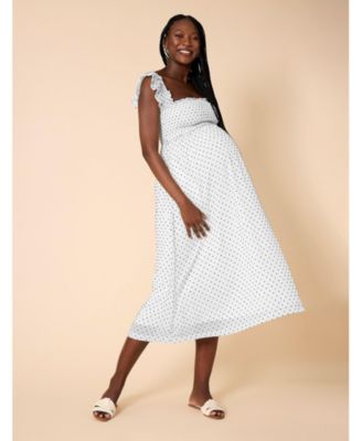 Women's Sleeveless Ruffle Shoulder Smocked Maxi Dress - Motherhood Maternity