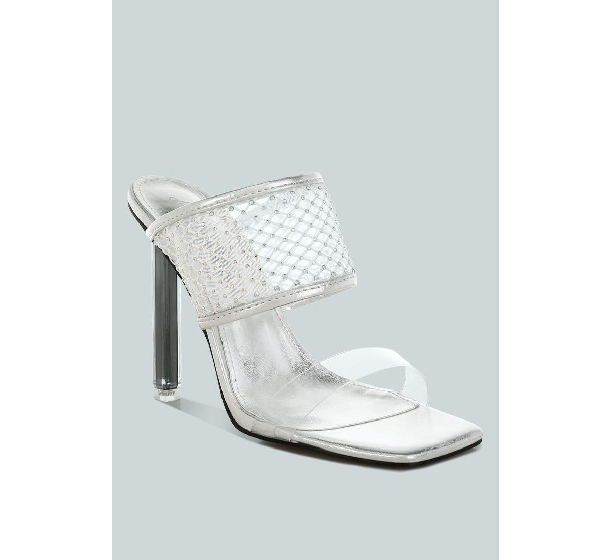 Salween Clear Embellished Square Toe Heels - Silver
