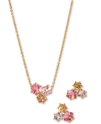 Cubic Zirconia Trio Pendant Necklace & Stud Earrings, 16" + 2" extender