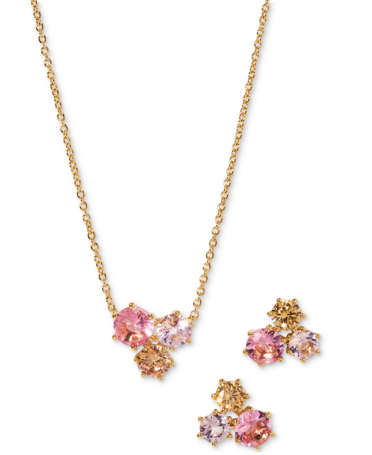 Eliot Danori Cubic Zirconia Trio Pendant Necklace & Stud Earrings, 16" + 2" Extender In Pink Nano,gold