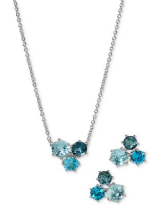 Cubic Zirconia Trio Pendant Necklace & Stud Earrings, 16" + 2" extender