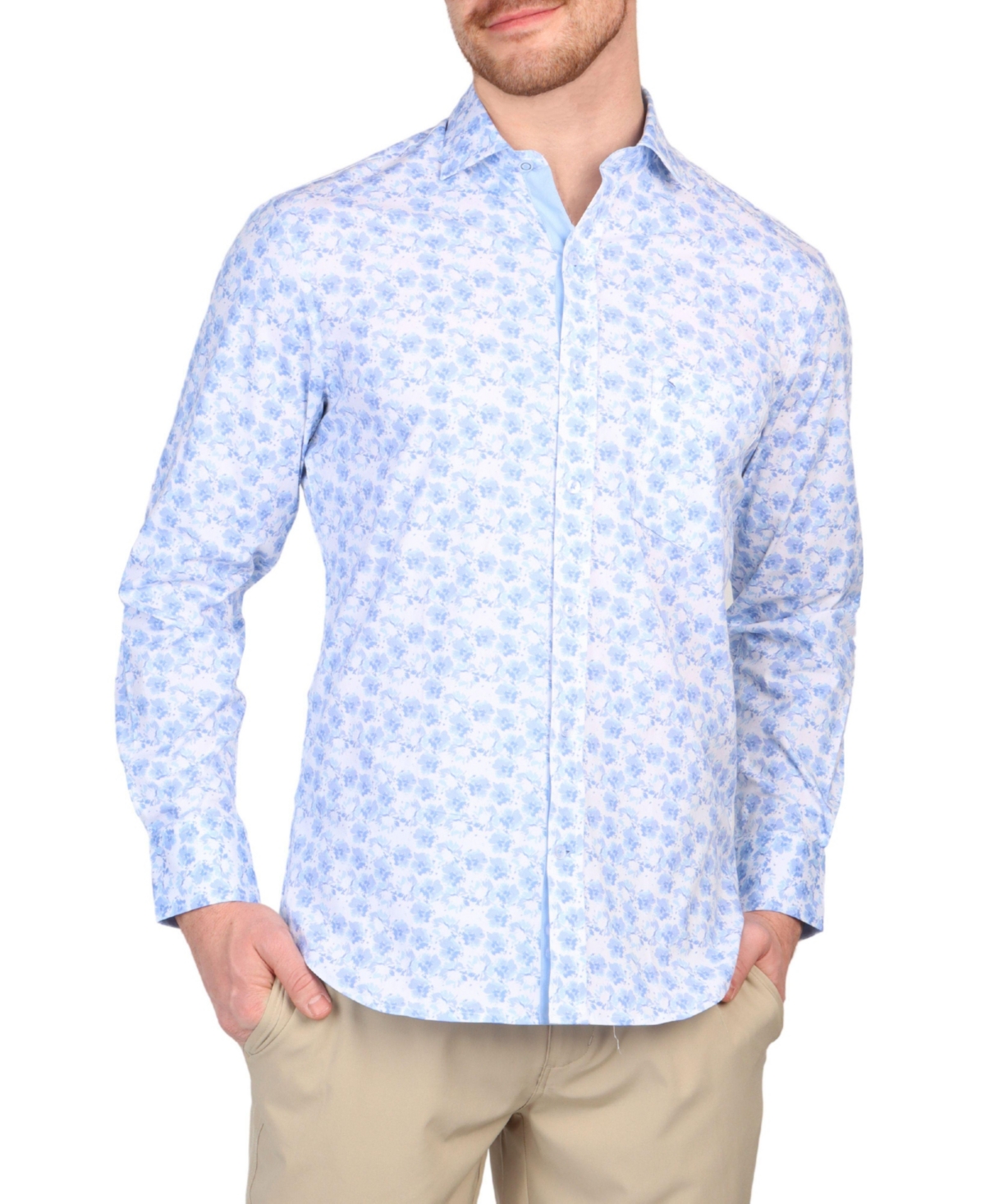 Men's Abstract Wildflower Print Long Sleeve Shirt - Dove white