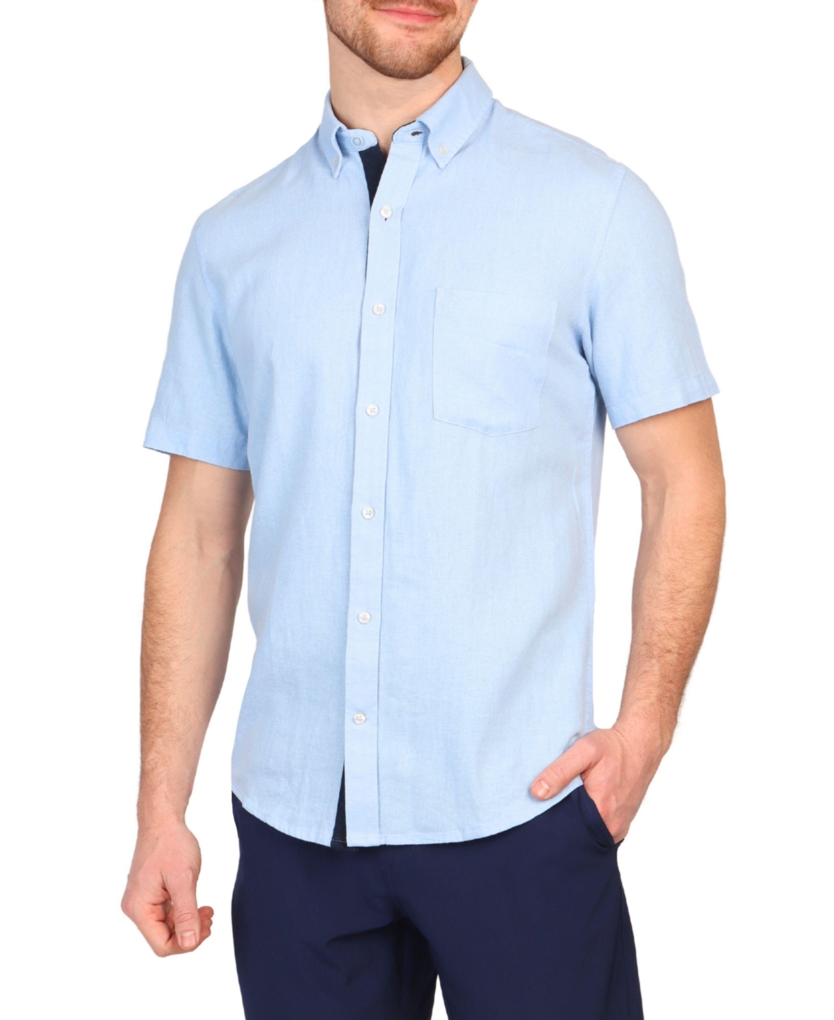 Men's Solid Linen Blend Short Sleeve Shirt - Lt blue
