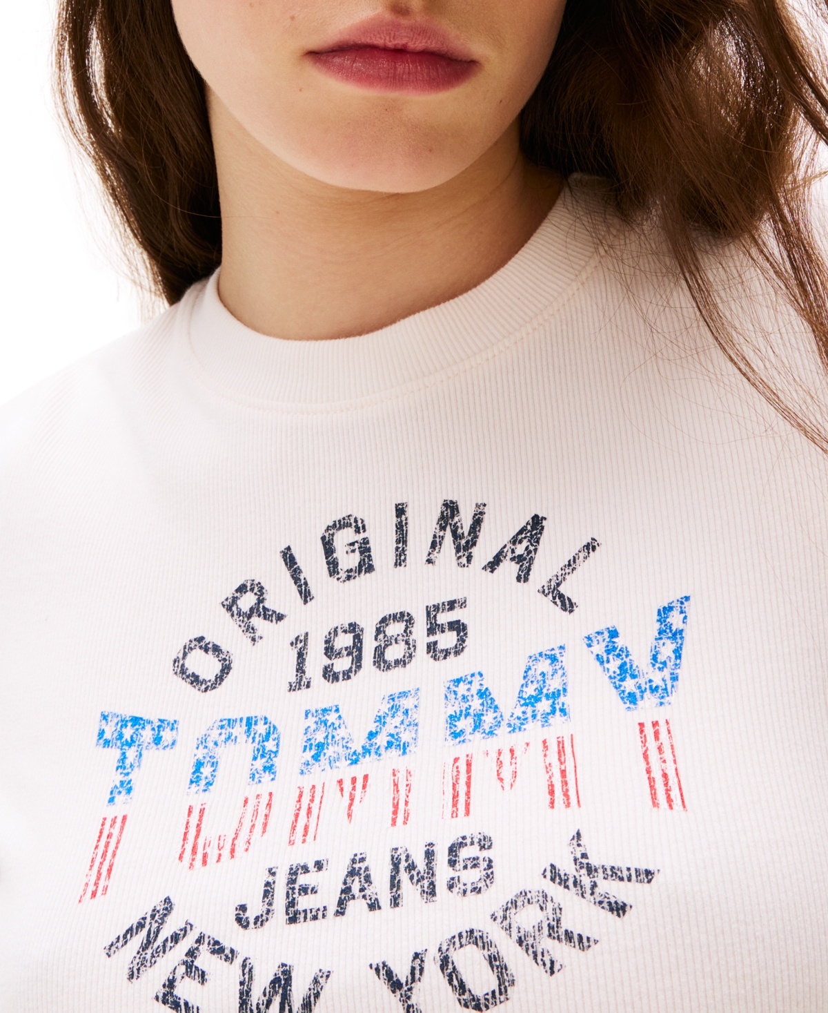 Tommy Jeans Women's Slim-fit Ribbed Americana Graphic T-shirt In Ancient White