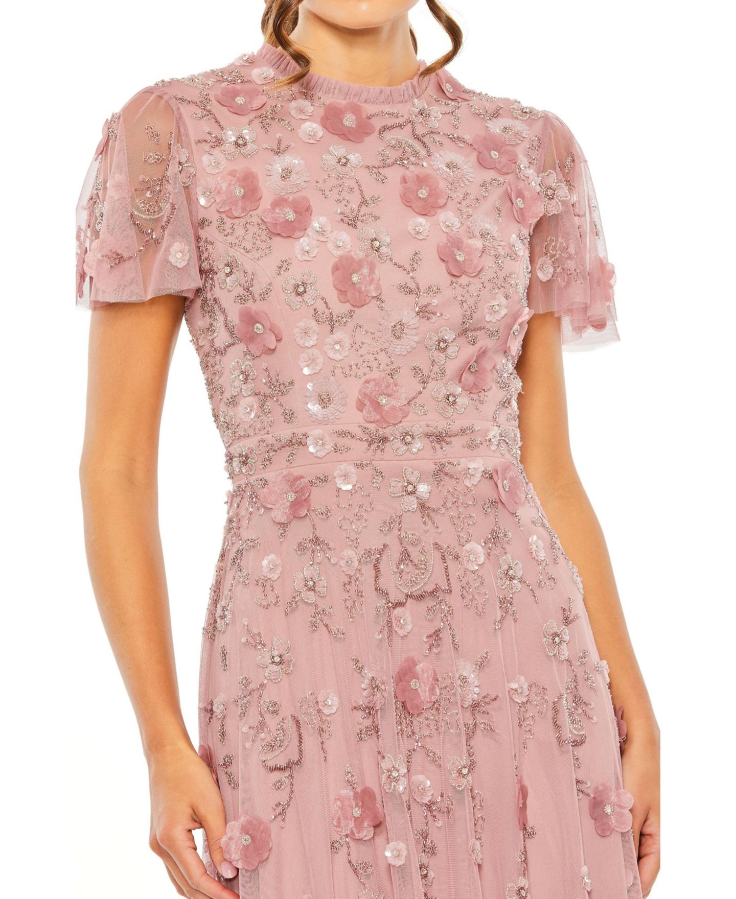 Женское платье Mac Duggal Embellished High Neck Cap Sleeve A Line, цвет: Ягодный — фото 9