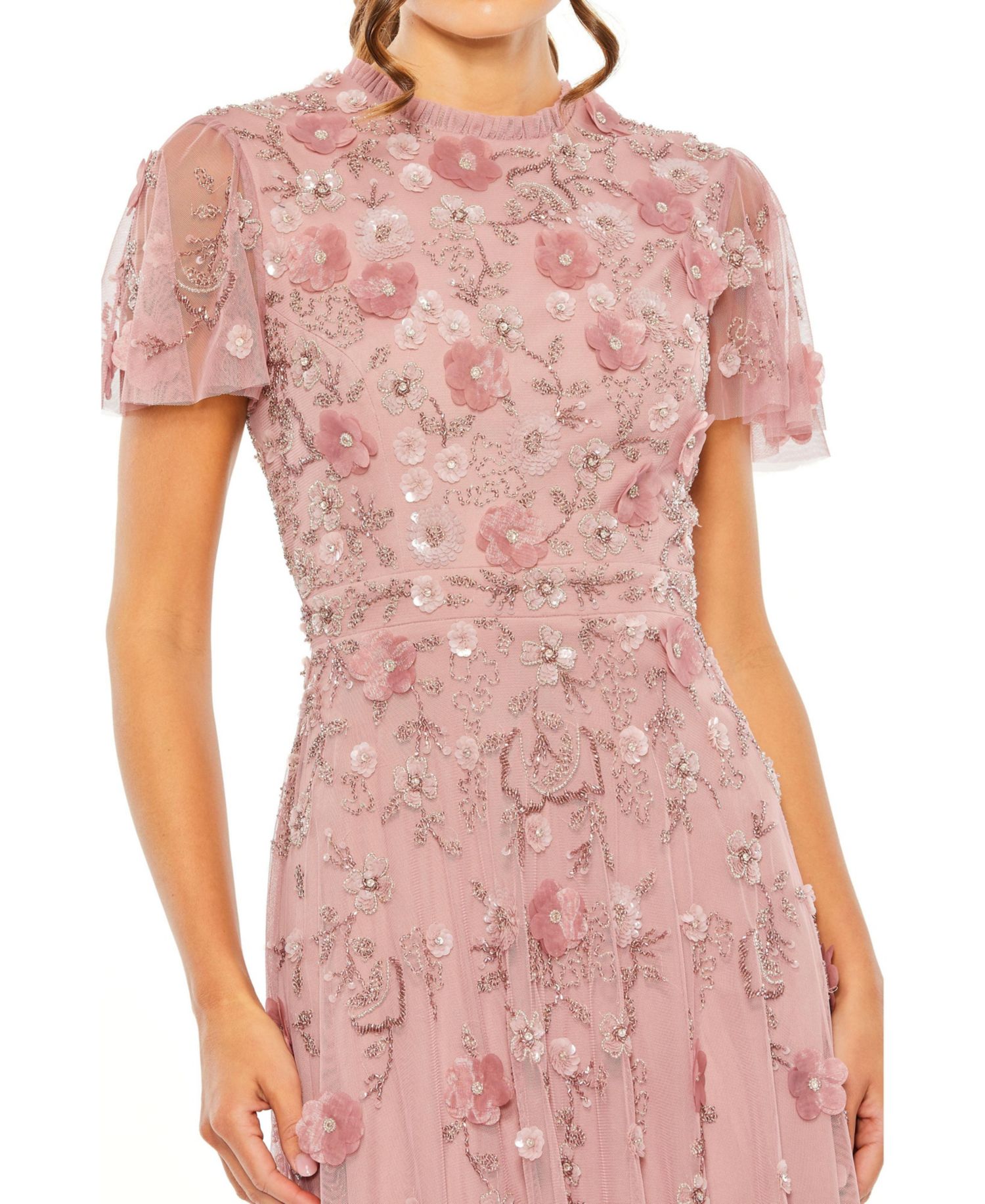 Women's Embellished High Neck Cap Sleeve A Line Dress