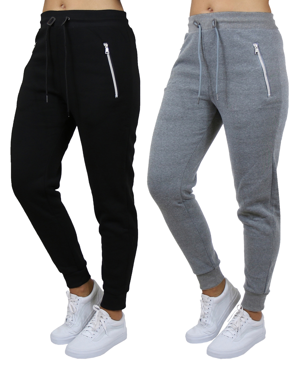 Women's Loose Fit Fleece Lined Jogger Sweatpants with Zipper Pockets-2 Pack - Navy-Heather Gray