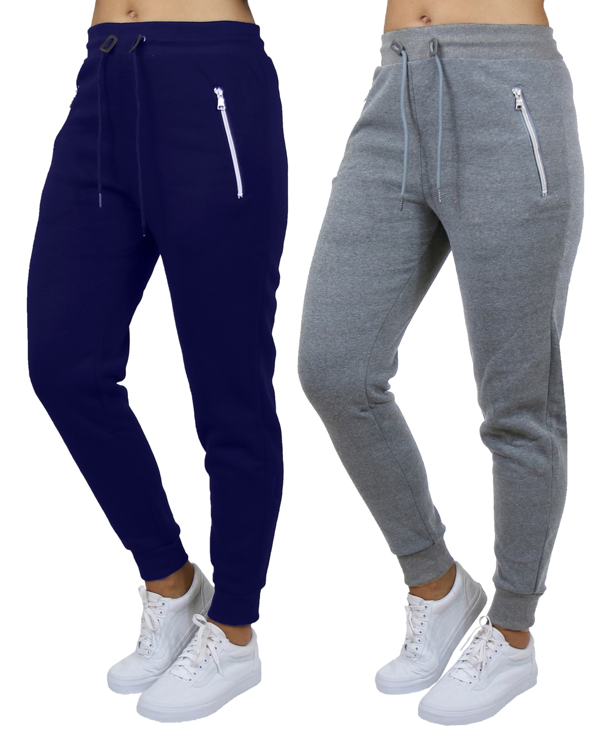 Galaxy By Harvic Women's Loose Fit Fleece Lined Jogger Sweatpants With Zipper Pockets-2 Pack In Navy-heather Gray