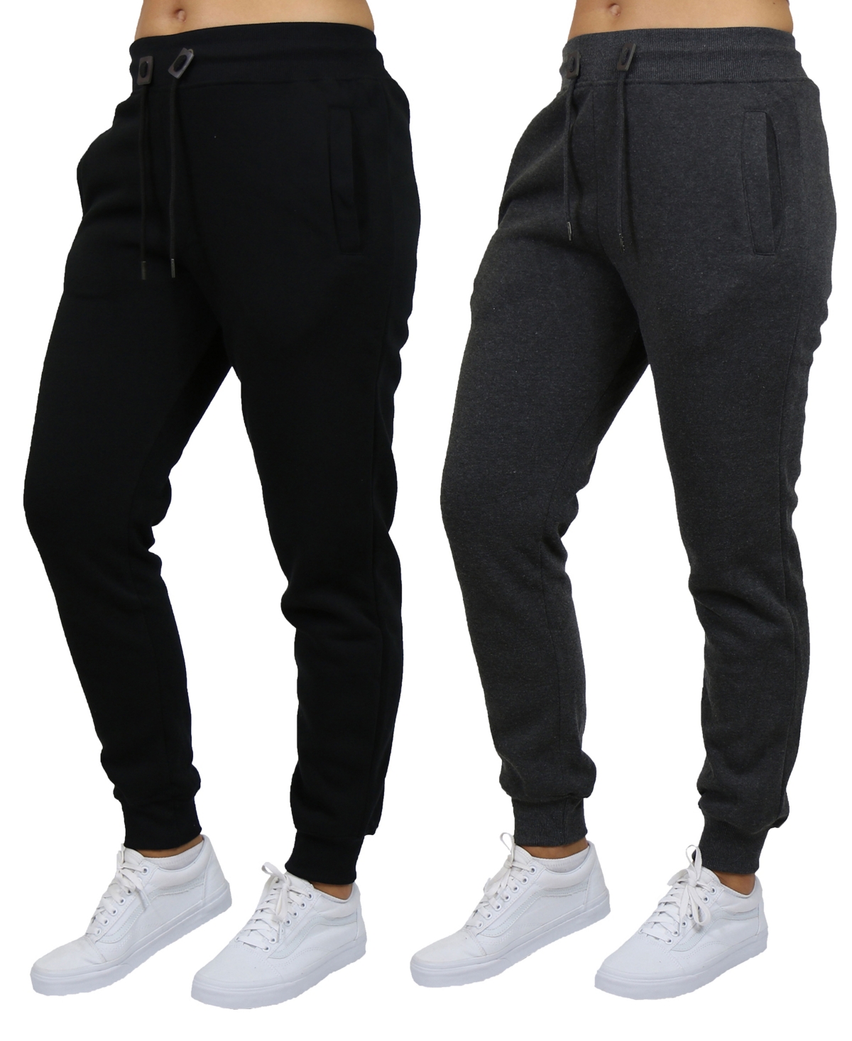 Shop Galaxy By Harvic Women's Loose Fit Fleece Lined Jogger Sweatpants-2 Pack In Black-charcoal