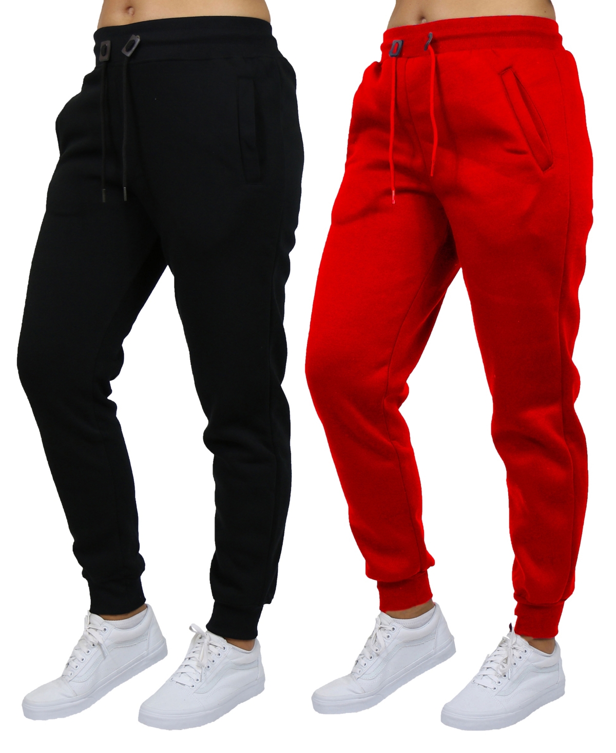 Women's Loose Fit Fleece Lined Jogger Sweatpants-2 Pack - Red-Olive