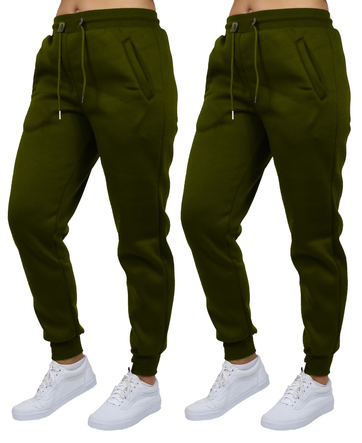 Shop Galaxy By Harvic Women's Loose Fit Fleece Lined Jogger Sweatpants-2 Pack In Olive-olive