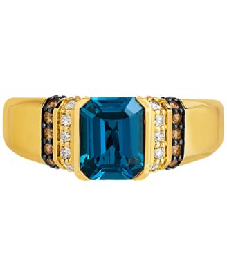 Men's London Blue Topaz (2-1/2 ct. t.w.) & Diamond (1/3 ct. t.w.) Statement Ring in 14k Yellow Gold