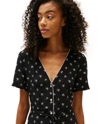 Women's Floral-Print Picot-Trim Shirtdress