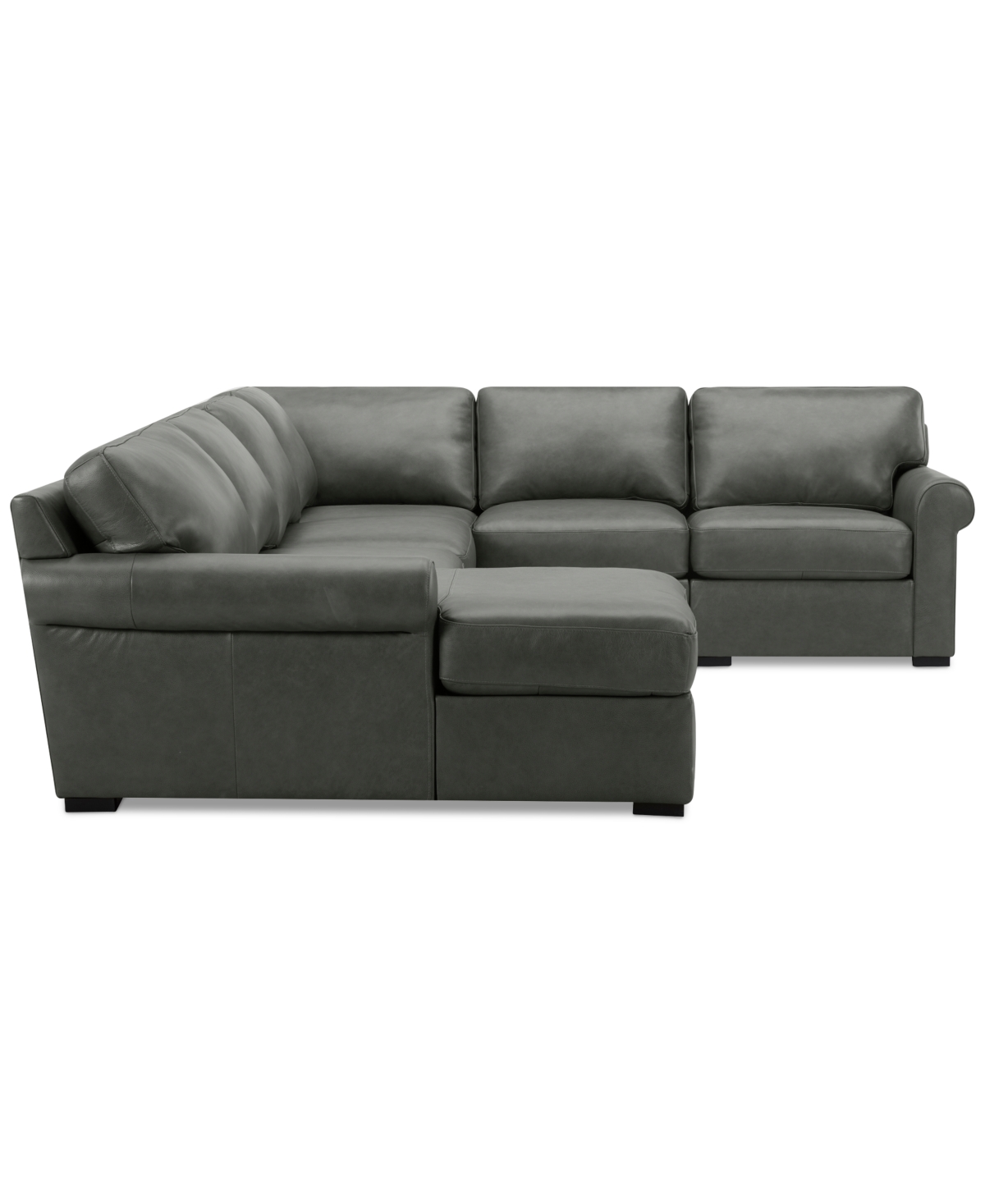 MACY'S RADLEY ROLL ARM 132" 6-PC. LEATHER SQUARE CORNER CHAISE SECTIONAL, EXCLUSIVELY AT MACY'S 