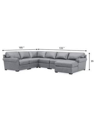 Radley Roll Arm 132" 6-Pc. Leather Square Corner Chaise Sectional