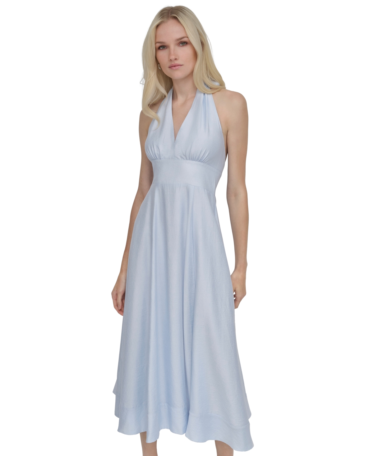 DKNY WOMEN'S HALTER V-NECK TIE-BACK MIDI DRESS 